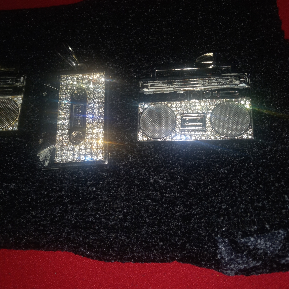 Rhinestone Boombox and Cassette Pendants
